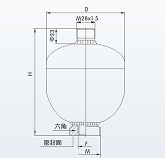 GXQ系列隔膜式蓄能器内部结构及外形尺寸