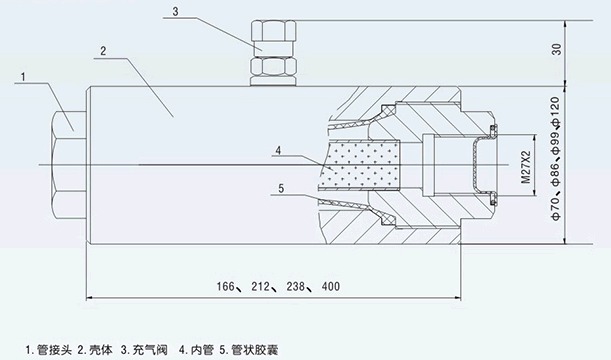 管路式蓄能器GLXQ系列内部结构及外形尺寸