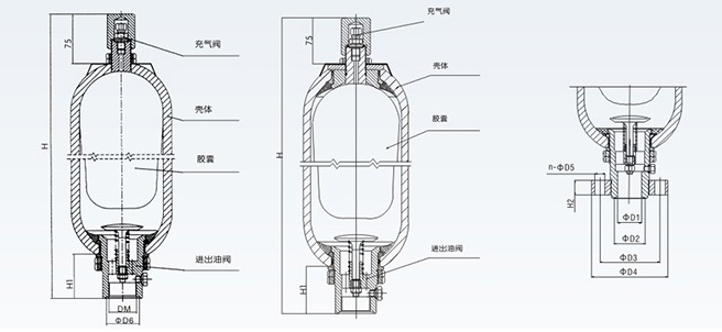 不锈钢囊式蓄能器内部结构及外形尺寸